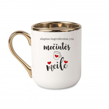 Elegantiškas puodelis su užrašu, Geriausia Mama Pasaulyje, 330 ml, su auksine rankena