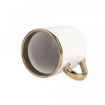 Elegantiškas puodelis su užrašu, Laiminga Žmona Laimingas Vyras, 330 ml, su auksine rankena