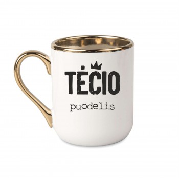 Elegantiškas puodelis su užrašu, Tėčio Puodelis, 330 ml, su auksine rankena
