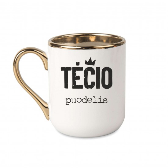 Elegantiškas puodelis su užrašu, Tėčio Puodelis, 330 ml, su auksine rankena
