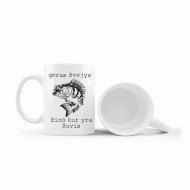 Puodelis su užrašu, Geras žvejys žino, kur yra žyvis