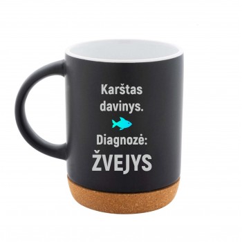 Puodelis su užrašu, Karštas Davinys, Diagnozė Žvejys, 280 ml, Juodas, Keramika