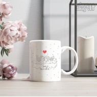 Puodelis šv. Valentino dienai su užrašu, Su meile, Angelai Debesyje