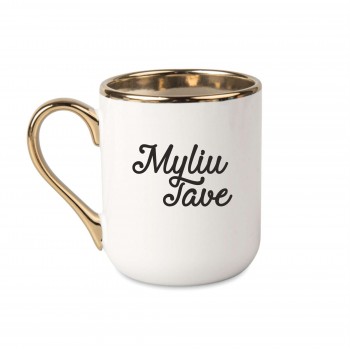 Elegantiškas puodelis su užrašu, Myliu Tave, 330 ml, su auksine rankena