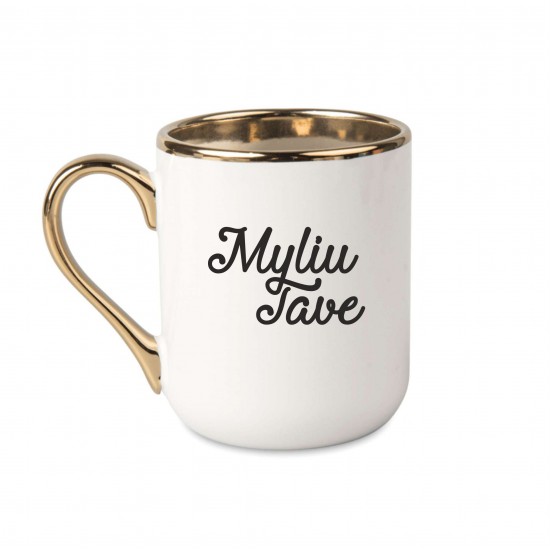 Elegantiškas puodelis su užrašu, Myliu Tave, 330 ml, su auksine rankena