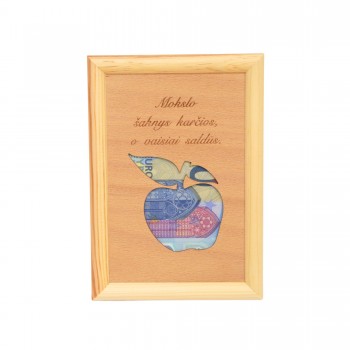 Rėmelis pinigams su obuoliu "Mokslo šaknys karčios..."