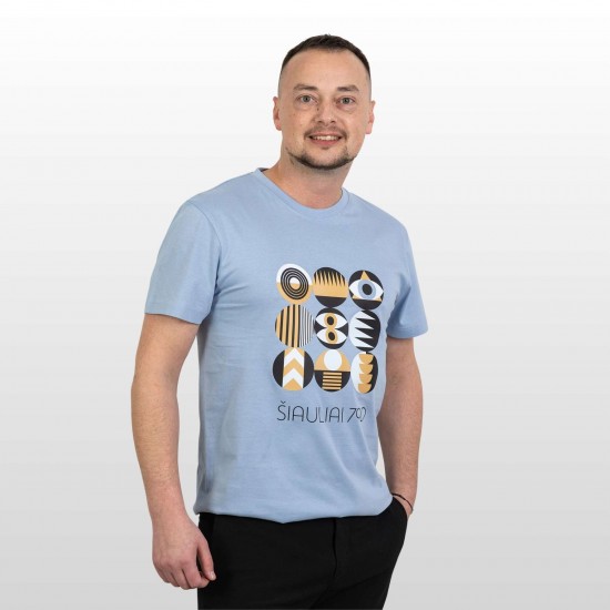 Marškinėliai su Šiaulių Miesto Jubiliejinių Metų Simbolika ir užrašu, Šiauliai 790, Žydri