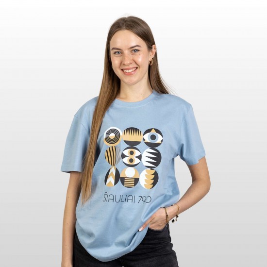 Marškinėliai su Šiaulių Miesto Jubiliejinių Metų Simbolika ir užrašu, Šiauliai 790, Žydri
