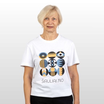 Marškinėliai su Šiaulių Miesto Jubiliejinių Metų Simbolika ir užrašu, Šiauliai 790, Balti