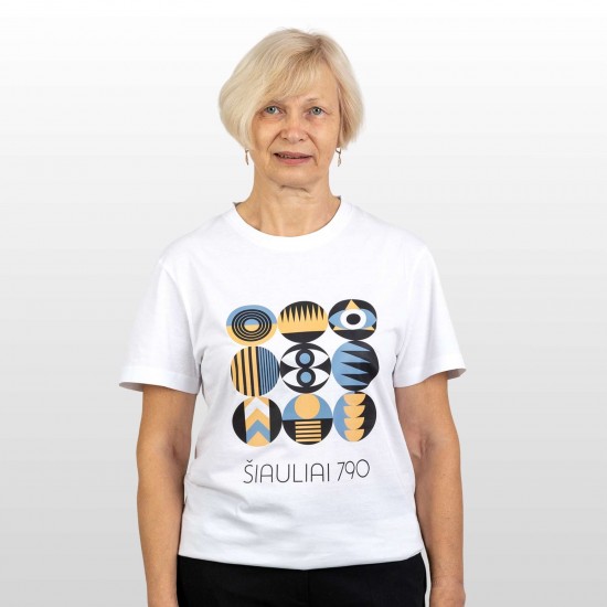 Marškinėliai su Šiaulių Miesto Jubiliejinių Metų Simbolika ir užrašu, Šiauliai 790, Balti