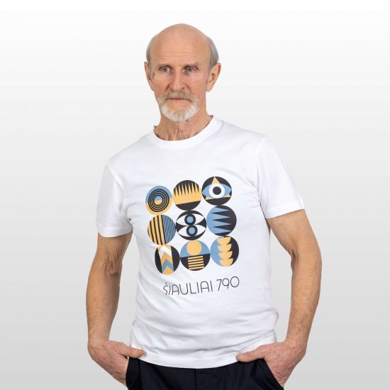 Marškinėliai su Šiaulių Miesto Jubiliejinių Metų Simbolika ir užrašu, Šiauliai 790, Balti