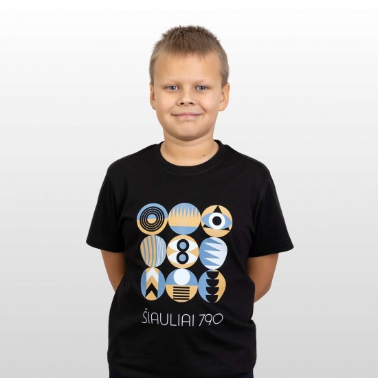 Marškinėliai su Šiaulių Miesto Jubiliejinių Metų Simbolika, Šiauliai 790, Vaikiški, Juodi