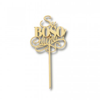 Smeigtukas su užrašu SU BOSO DIENA, medinis, tortui