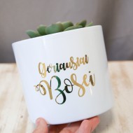 Vazonas gėlėms Bosei su užrašu, Geriausiai Bosei, Baltas, Keramika