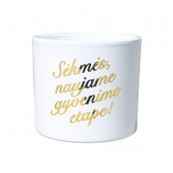 Vazonas Su Užrašu, Sėkmės Naujo Gyvenimo Pradžiai, Baltas, Auksas Vazonas Su Užrašu, Sėkmės Naujo Gyvenimo Pradžiai, Baltas, Auksas