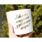 Vazonas Su Užrašu, Sėkmės Naujo Gyvenimo Pradžiai, Baltas, Auksas Vazonas Su Užrašu, Sėkmės Naujo Gyvenimo Pradžiai, Baltas, Auksas