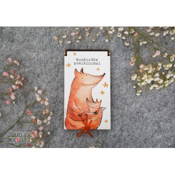 Vokelis su užrašu, Nuoširdūs Sveikinimai ir Mama Lape, 17 cm