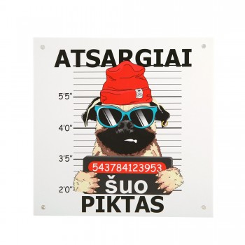 PVC lentelė-suvenyras "Atsargiai, piktas šuo" 20x20 cm