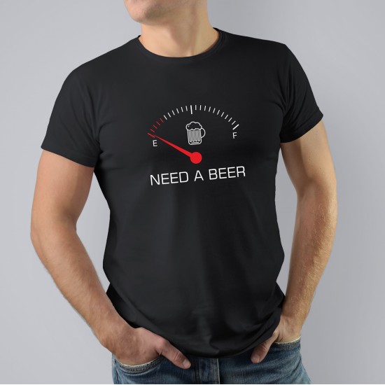 Marškinėliai Alaus Mėgėjui, su užrašu Need A Beer, EN
