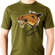 Marškinėliai Su Arklio Piešiniu Ir Užrašu, Gyvenu Ir Žvengiu