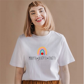 Marškinėliai Mokytojai su užrašu, Mokyti Įkvėpti Tikėti