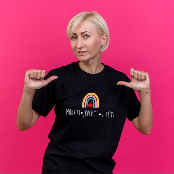 Marškinėliai Mokytojai su užrašu, Mokyti Įkvėpti Tikėti