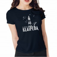 Moteriški marškinėliai su švyturio piešiniu ir užrašu, laikas į Klaipėdą