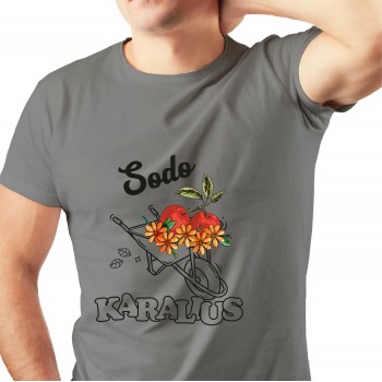 Marškinėliai Su Karučio Ir Gėlių Piešiniu Bei Užrašu, Sodo Karalius