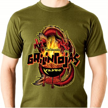 Marškinėliai Su Drakono Piešiniu Ir Užrašu, Kiečiausias Grilintojas Rajone II