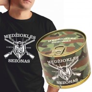 Marškinėliai skardinėje su užrašu, Medžioklės Sezonas Kviečia Mane