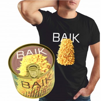 Marškinėliai skardinėje su užrašu BAIK ŠAKOTIS