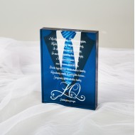 Sveikinimas stikle jubiliejui su linkėjimu, mėlynas