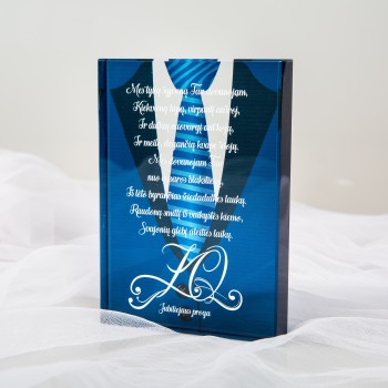 Sveikinimas stikle jubiliejui su linkėjimu, mėlynas Sveikinimas stikle jubiliejui su linkėjimu, mėlynas